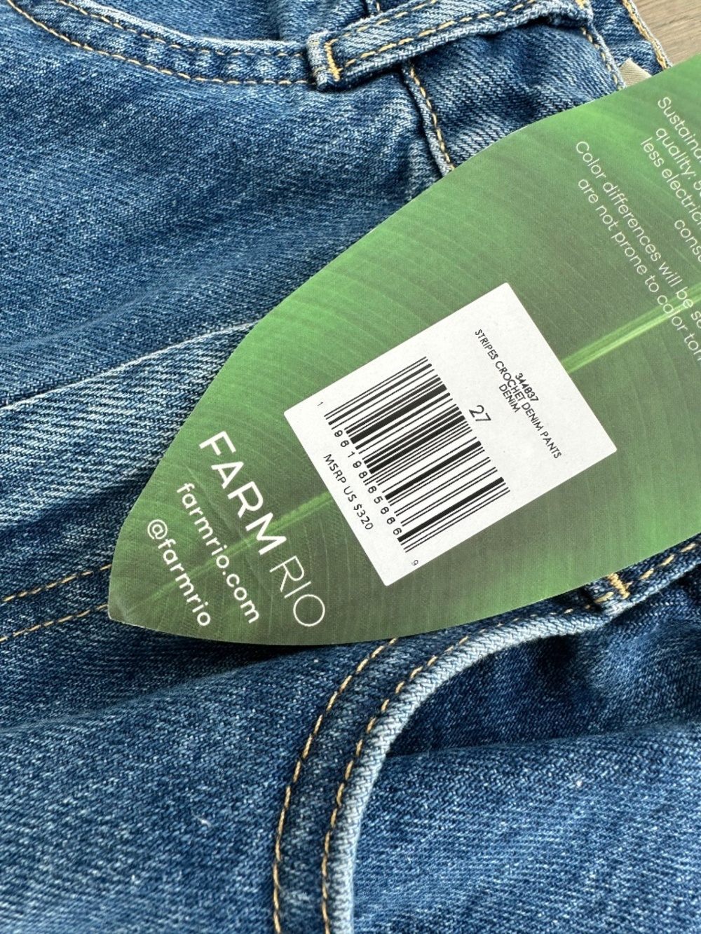 Farm Rio Colorful Stripes Crochet Denim Pants Jeans - Size 27 - With tags - Picture 3 of 7